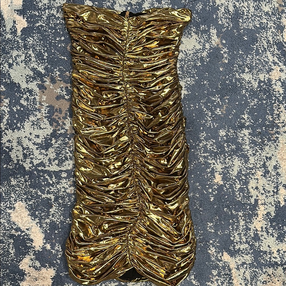 Gold Ruched Strapless Dress